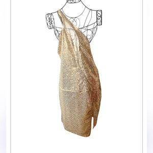 Chic Me Gold Sequin One Shoulder Dress Sz XL Women